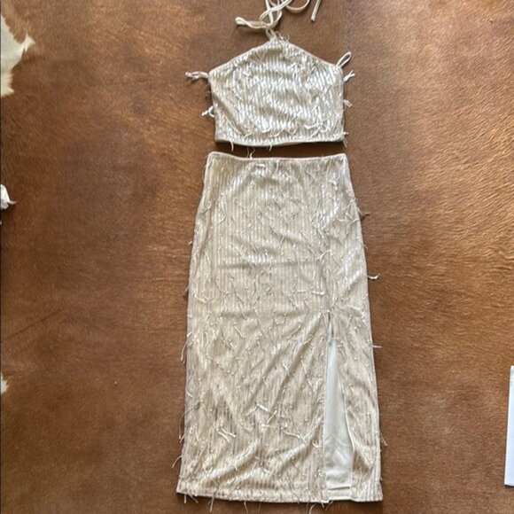 Beige Two-Piece Fringe Dress - Picture 1 of 3